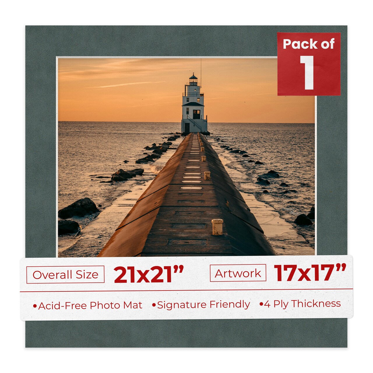 Dark Grey Suede Mat Board for 21x21 Frames - Fits 17x17 Photos